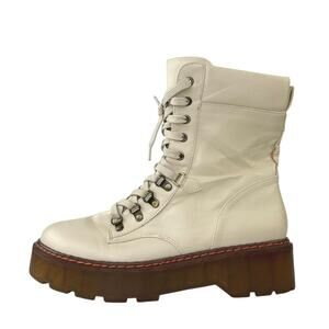 Sam Edelman Circus Sanders Ivory White Leather Round Toe Lace Up Combat Boots 11